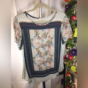 Lavender Brown | Women’s Multi-colorful Floral Pattern Short Sleeve Blouse Top